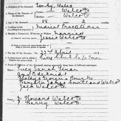 WALCOTT Hamilton Lewis, died 1911