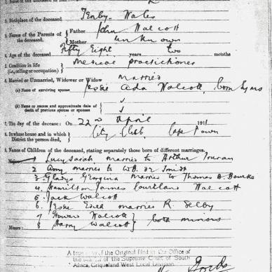 WALCOTT Hamilton Lewis, died 1911, Death Notice 1837