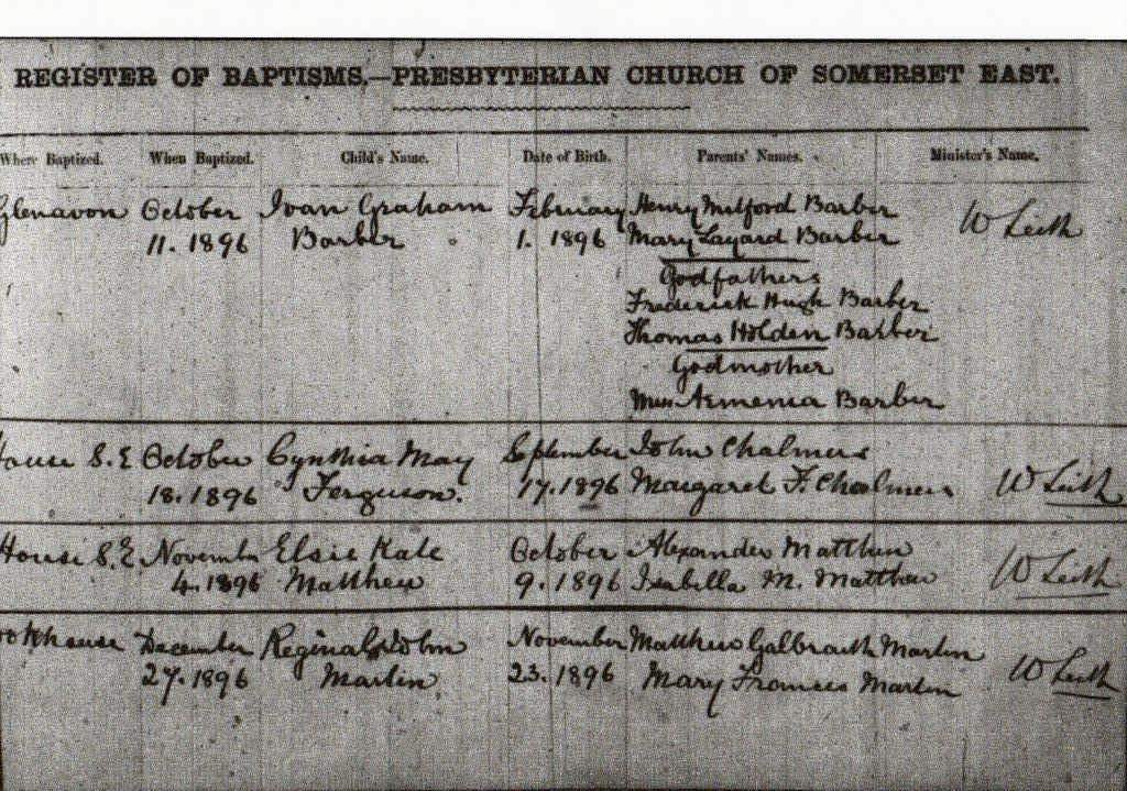 BARBER Ivan Graham  - Baptism 11 Oct 1896