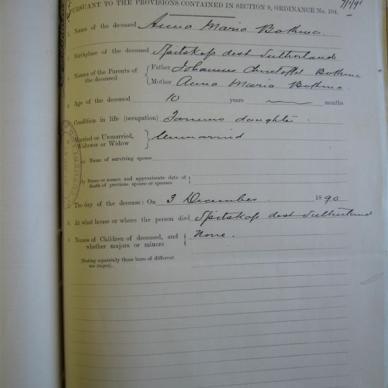 BOTHMA Helena Margaretha - Died 03/12/1891 - Age 10