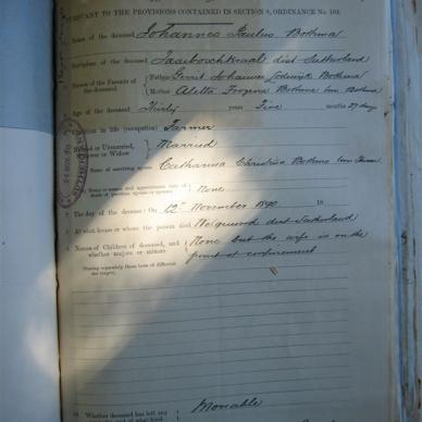 BOTHMA Johannes Paulus - Died 12/11/1890 - Age 30y 5m 27d