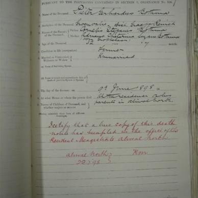 BOTHMA Pieter Gerhardus - Died 09/06/1898 - Age 32y 7m