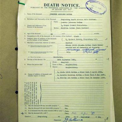 BOTHMA Johannes Arnoldus - Died 24/09/1960 - Age 35y 9m
