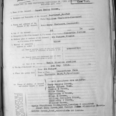 BROWN Janet Ewing born CHALMERS - died 4 May 1918  