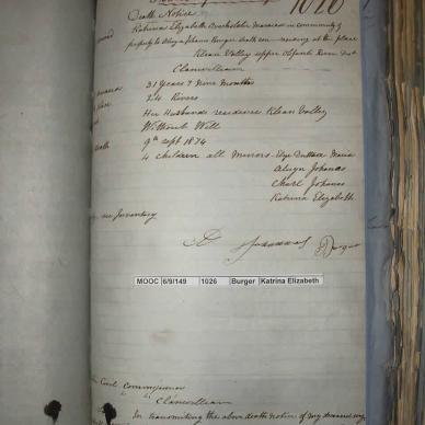 BURGER Katrina Elizabeth nee OBERHOLSTER, 1874, MOOC 6-9-149, 1026