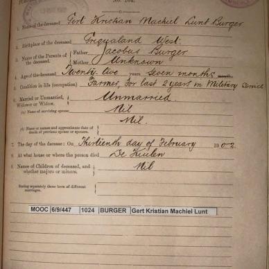 BURGER Gert Kristian Machiel Lunt, 1902, MOOC 6-9-447, 1024