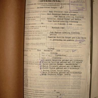 BURGER Jacobus Gideon, 1935, MOOC 6-9-4571, 45012