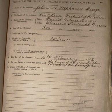 BURGER Johannes Stephanus, 1892, MOOC 6-9-301, 402
