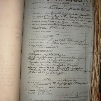 BURGER Willemina Jacoba nee FARQUHARSON, 1909, MOOC 6-9-615, 747