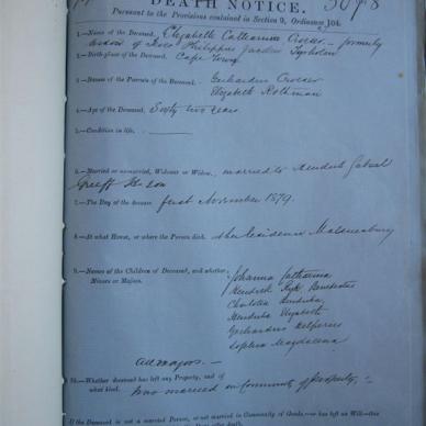 CROESER Elizabeth Catharina married GREEFF - Died 01/11/1879 - Age 62