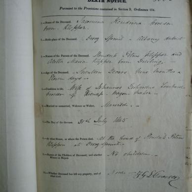 CROESER Jacomina Hendrina born KLOPPER - Died 31/07/1845 - Age 17y 9m 11d