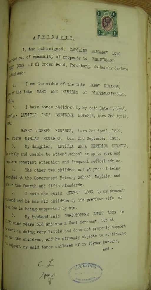 Mary Ann Edwards nee Leathern NAB MSCE 39-142 died 18 Sept 1910 Affidavit 1