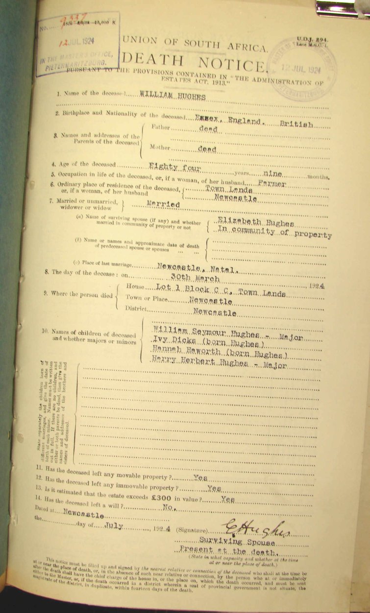 HUGHES William died 30 March 1924