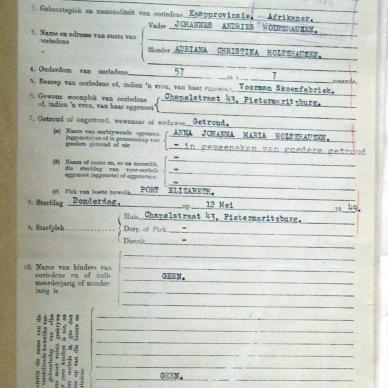 HOLTZHAUSEN Gert Hendrik - died 12 May 1949
