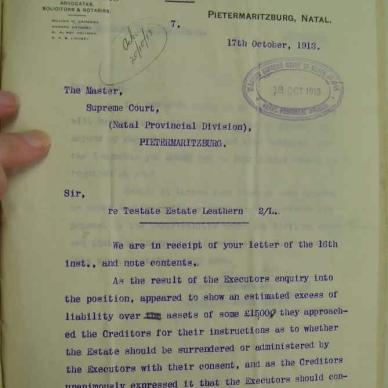 William Leathern  NAB MSCE 50-2 died 25 June 1913 Letter 1