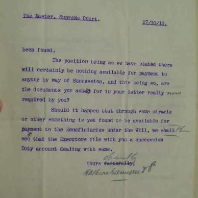 William Leathern  NAB MSCE 50-2 died 25 June 1913 Letter 2