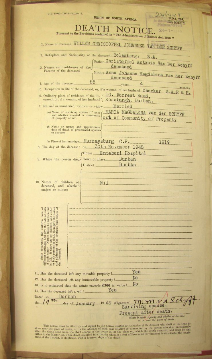 NAB MSCE 221-1949 VAN DER SCHYFF Willem Christoffel Johannes