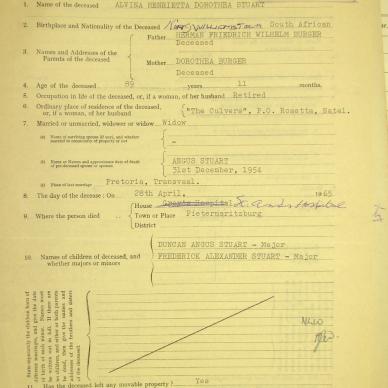STUART Alvina Henrietta Dorothea born BURGER died 28 April 1965