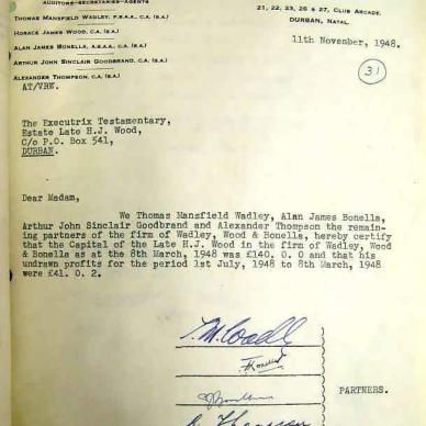 WOOD  Horace James NAB MSCE 587 Died 8 Mar 1948 - Letter re Shares 3