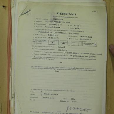 ACKERMANN Matthys Andries De Beer - died 21 Nov 1970