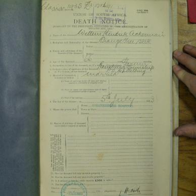 ACKERMAN Willem Hendrik - died 5 Jul 1923