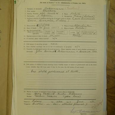 ACKERMANN Theodora born ENSLIN - died 19 Jun 1971