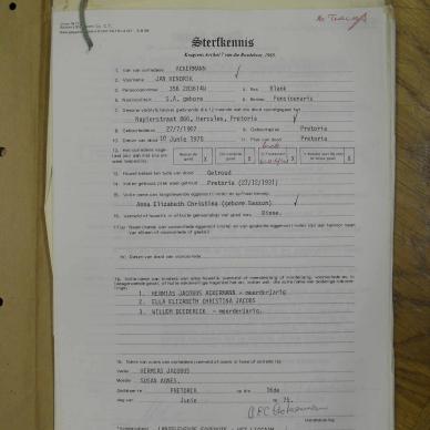 ACKERMANN Jan Hendrik - died 10 Jun 1975