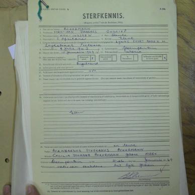 ACKERMANN Christiaan Johannes Godliep - died 10 Jan 1969