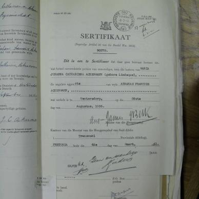ACKERMANN Abraham Francois - died 29 Aug 1935