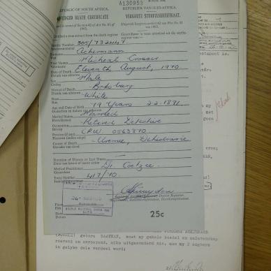 ACKERMANN Michael Grosser - oorlede 11 Aug 1970
