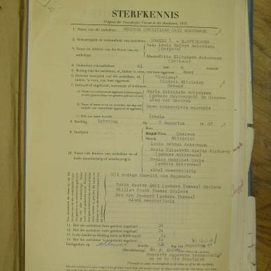 ACKERMANN Hendrik Christiaan Catz - died 5 Aug 1967