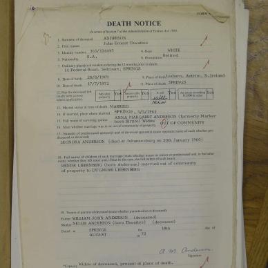 ANDERSON John Ernest Twaites - died 17 Jul 1972