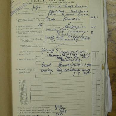BRANSON Joffre Clement George - died 7 Sep 1951