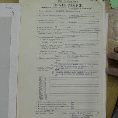 BOSCH Johannes Hermanus - died 29 Jun 1961