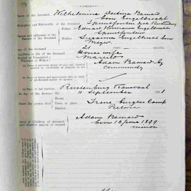 BARNARD Wilhelmina Dertina born ENGELBRECHT - died 11 Sep 1901
