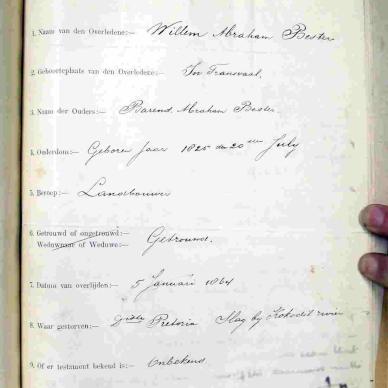 BESTER Willem Abraham - died 5 Jan 1864