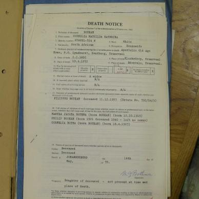 BOUKAN Cornelia Matilda Kathrina - died 19 Apr 1972