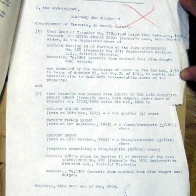 BROWN Christina Emslie nee ODGERS voorheen VAN GAS - oorlede 12 Mei 1966