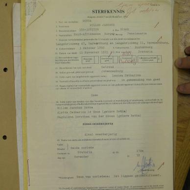 BOTHA Willem Jacobus - oorlede 11 Nov 1972