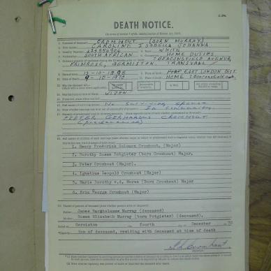 CROMHOUT Carolina Isabella Johanna born MURRAY - died 9 Oct 1970