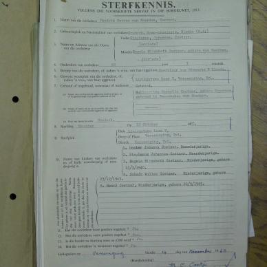 COETZER Hendrik Petrus Van Heerden - oorlede 10 Okt 1960