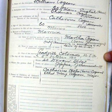 COGEEN William - Died 5 Oct 1911