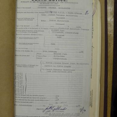 ENGELBRECHT Johannes Hendrik - died 16 Feb 1953
