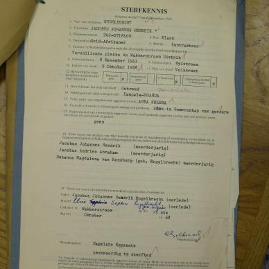 ENGELBRECHT Jacobus Johannes Hendrik - died 9 Oct 1968