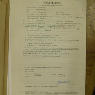ENGELBRECHT Barend Jacobus - died 15 Feb 1973