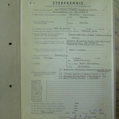 FOURIE Gert Pieter Johannes Stephanus - oorlede 1 Mrt 1965