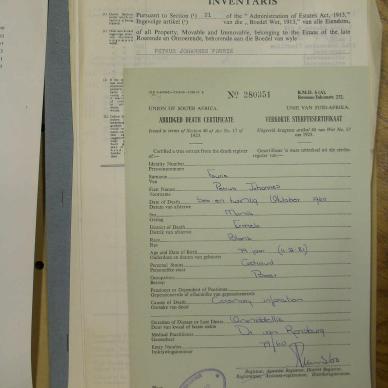 FOURIE Petrus Johannes - oorlede 26 Okt 1960