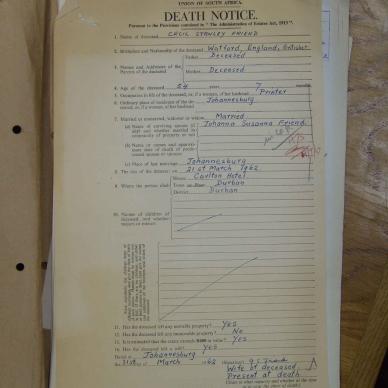 FRIEND Cecil Stanley - died 21 March 1962