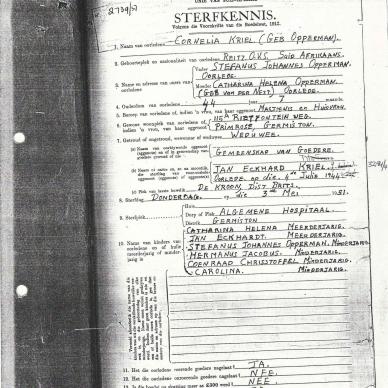 KRIEL Cornelia nee OPPERMAN - died 3 May 1951