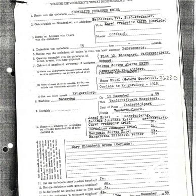 KRIEL Cornelius Johannes - died 12 Des 1959